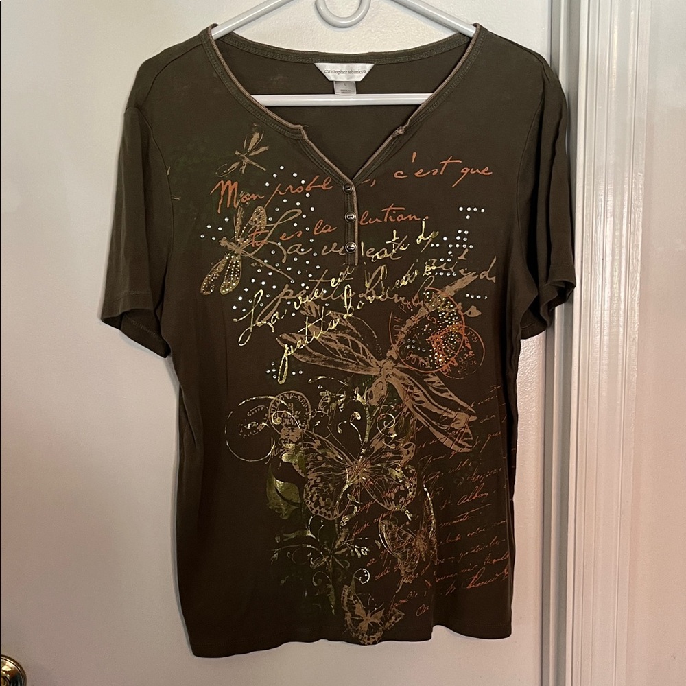 Christopher & Banks Olive Butterfly Graphic Tee
